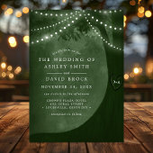 Rustieke gesneden boom string licht groen bruiloft kaart