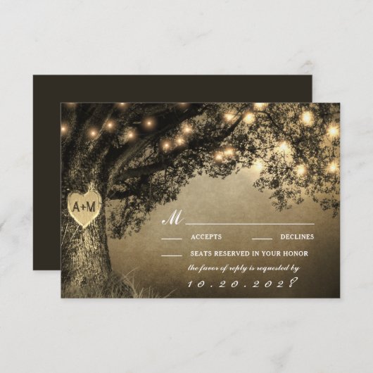  rustieke gesneden eiken boom bruiloft RSVP Kaarte (Voorkant / Achterkant)