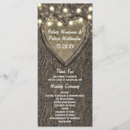 Rustieke gesneden eiken boom land bruiloft program programmakaart