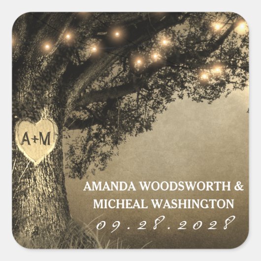  rustieke gesneden eiken bruiloft gunst Stickers (Voorkant)