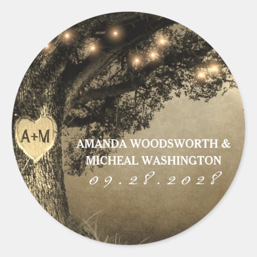 rustieke gesneden eiken bruiloft gunst Stickers (Voorkant)
