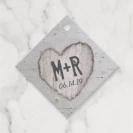 Rustieke Gesneden Hart Beginletters Berkenboom Tro Bedankjes Labels