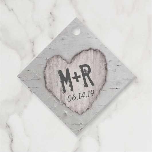 Rustieke Gesneden Hart Beginletters Berkenboom Tro Bedankjes Labels (Voorkant)