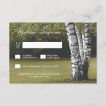 Rustieke gesneden hart berk boom bruiloft RSVP Kaa