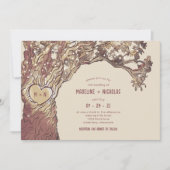 Rustieke gesneden hart boom bruiloft uitnodiging (Voorkant)