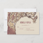 Rustieke Gesneden Hart Eikenhouten Trouw RSVP Kaar (Voorkant)