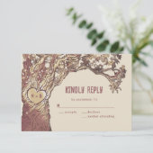 Rustieke Gesneden Hart Eikenhouten Trouw RSVP Kaar (Staand voorkant)