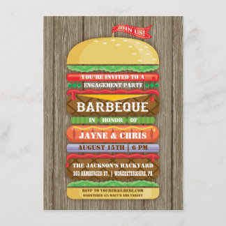 Rustieke Gestapelde Hamburger Verloving Feest BBQ Kaart