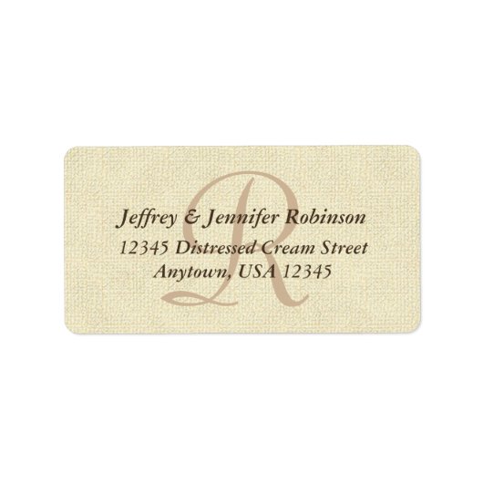 Rustieke gestructureerde crème, monogram, retourad etiket (Voorkant)
