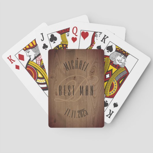 Rustieke getuige monogram trouw pokerkaarten (Achterkant)