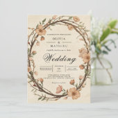 Rustieke Geweven Krans Bloemen Huwelijk Kaart (Staand voorkant)