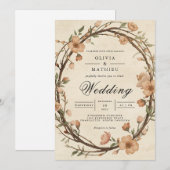 Rustieke Geweven Krans Bloemen Huwelijk Kaart (Voorkant / Achterkant)