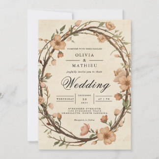 Rustieke Geweven Krans Bloemen Huwelijk Kaart