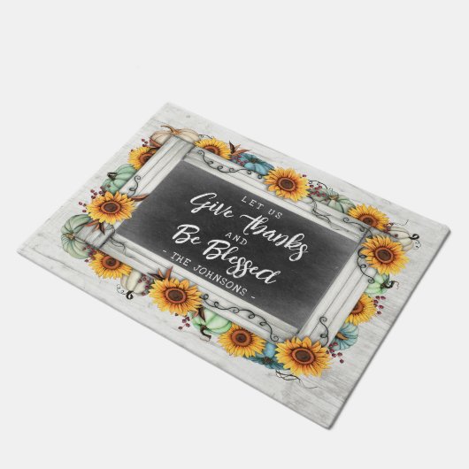 Rustieke Gezegende Thanksgiving Zonnebloem Pompoen Deurmat (Schuin)