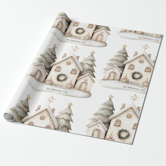 Rustieke gezellige kerst cadeaupapier (Uitgerold)