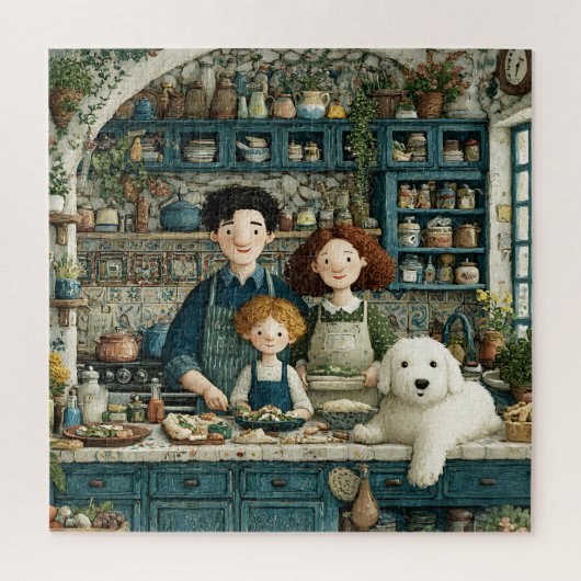 Rustieke gezellige kookscène met hond legpuzzel (Verticaal)