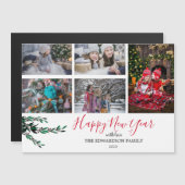 Rustieke gezinscollage Gelukkig Nieuwjaar magneet (Voorkant / Achterkant)