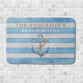 Rustieke Gezinsstrandhuis Nautische Strepen Badmat