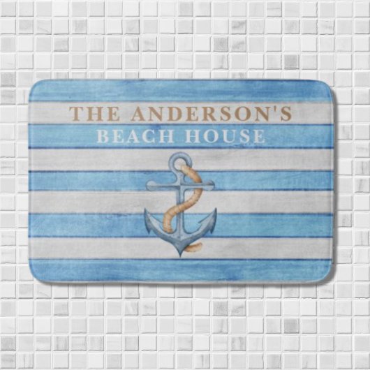 Rustieke Gezinsstrandhuis Nautische Strepen Badmat