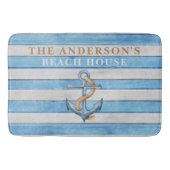 Rustieke Gezinsstrandhuis Nautische Strepen Badmat (Voorkant)
