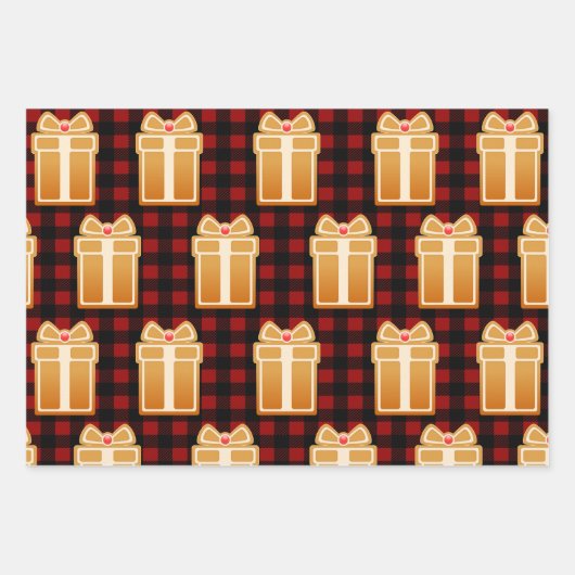 Rustieke Gingerbread Cookies & Buffalo Check Plaid Inpakpapier Vel (Voorkant 3)