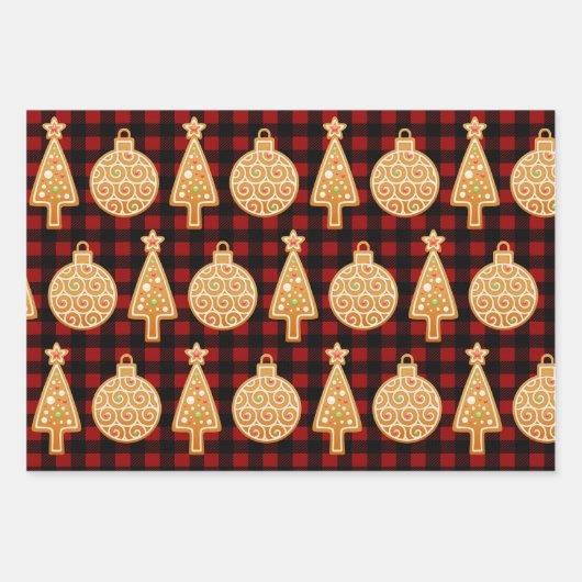 Rustieke Gingerbread Cookies & Buffalo Check Plaid Inpakpapier Vel (Voorkant 2)