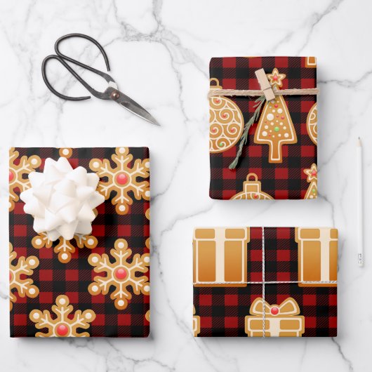 Rustieke Gingerbread Cookies & Buffalo Check Plaid Inpakpapier Vel (Voorkant)
