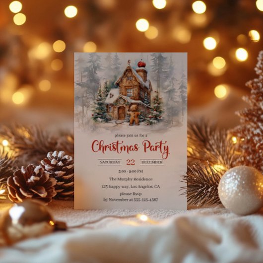 Rustieke Gingerbread House Christmas Party Kaart