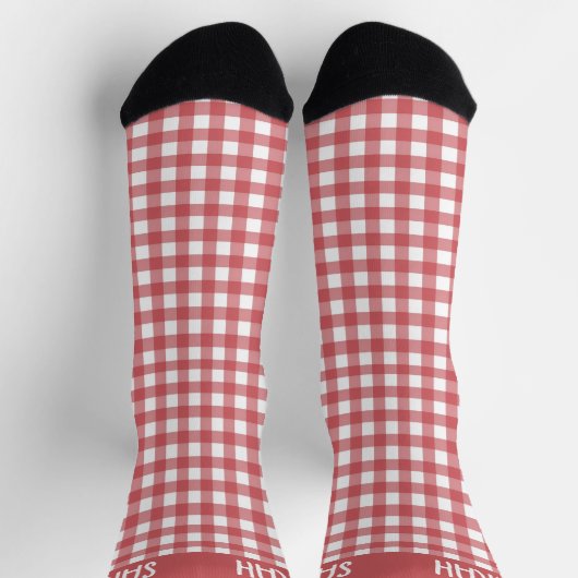 Rustieke Gingham aangepaste naam op rood-wit gerui Sokken (Top)