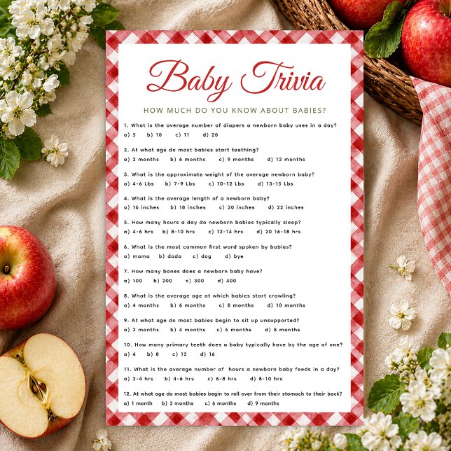 Rustieke Gingham Baby Shower Trivia Spel (Baby Trivia Game Sheet)