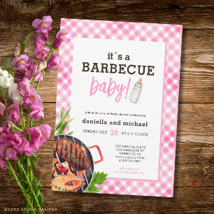 Rustieke Gingham Barbecue Baby Shower Kaart