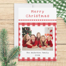 Rustieke Gingham Familie Foto Rood Wit Kerstmis