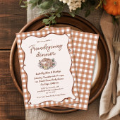 Rustieke Gingham Friendsgiving Thanksgiving-diner Kaart