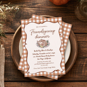 Rustieke Gingham Friendsgiving Thanksgiving-diner Kaart