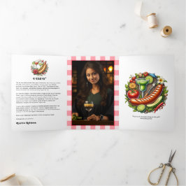 Rustieke Gingham & Grill Thema BBQ Afstuderen Drieluik Uitnodiging