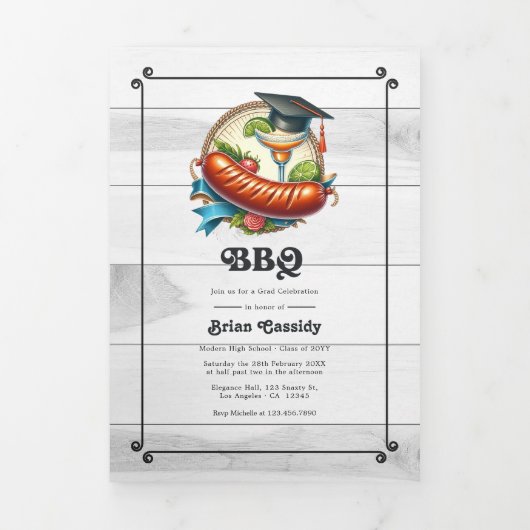 Rustieke Gingham & Grill Thema BBQ Afstuderen Drieluik Uitnodiging (Cover)