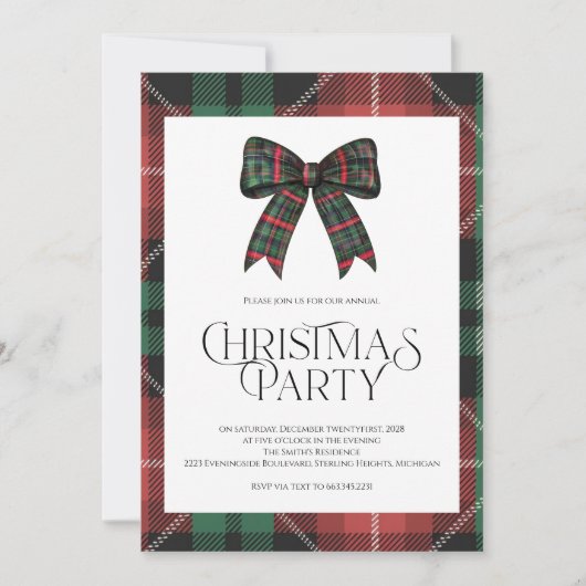 Rustieke Gingham Kerstfeest Uitnodiging (Voorkant)