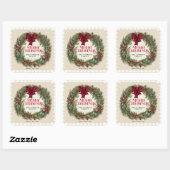 Rustieke Gingham Krans Familienaam Kerstmis Vierkante Sticker (Vel)