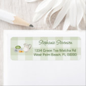 Rustieke Gingham Matcha Thee Retouradres Sticker (Insitu)