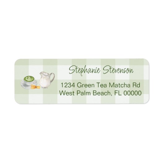 Rustieke Gingham Matcha Thee Retouradres Sticker (Voorkant)