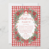 Rustieke Gingham Poinsettia Kerstmis Kaart (Voorkant)