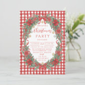 Rustieke Gingham Poinsettia Kerstmis Kaart (Staand voorkant)