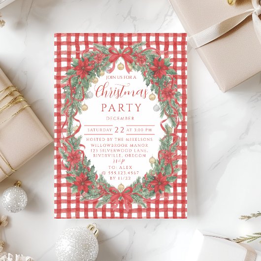 Rustieke Gingham Poinsettia Kerstmis Kaart