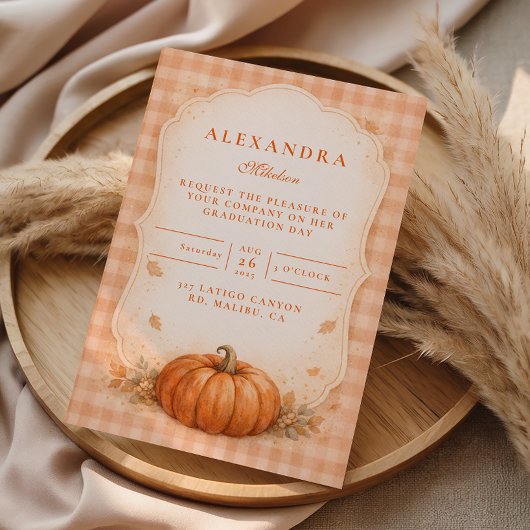 Rustieke Gingham Pompoen Herfst Afstuderen Kaart