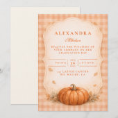 Rustieke Gingham Pompoen Herfst Afstuderen Kaart (Voorkant / Achterkant)