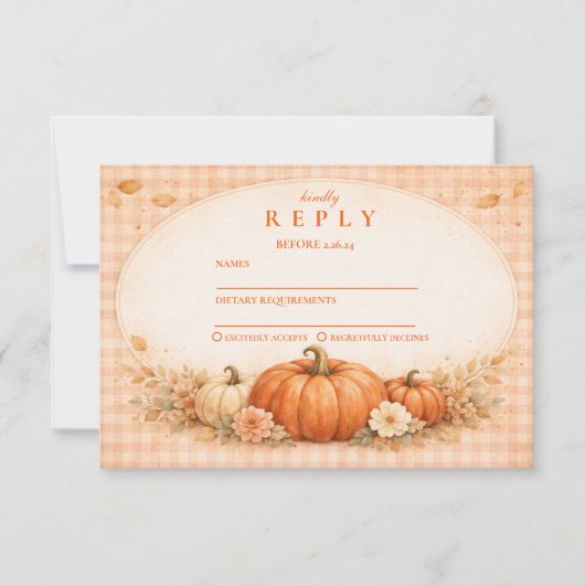 Rustieke Gingham Pompoen Herfst Afstuderen RSVP Kaartje (Voorkant)
