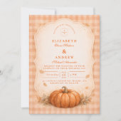 Rustieke Gingham Pompoen Herfst Bruiloft Kaart (Voorkant)