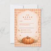Rustieke Gingham Pompoen Herfst Bruiloft RSVP Kaartje (Voorkant)