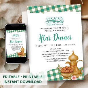 Rustieke Gingham Ramadan Iftar Diner Picknick Kaart