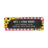 Rustieke Gingham & Zonnebloemen BBQ Baby Shower Etiket (Voorkant)